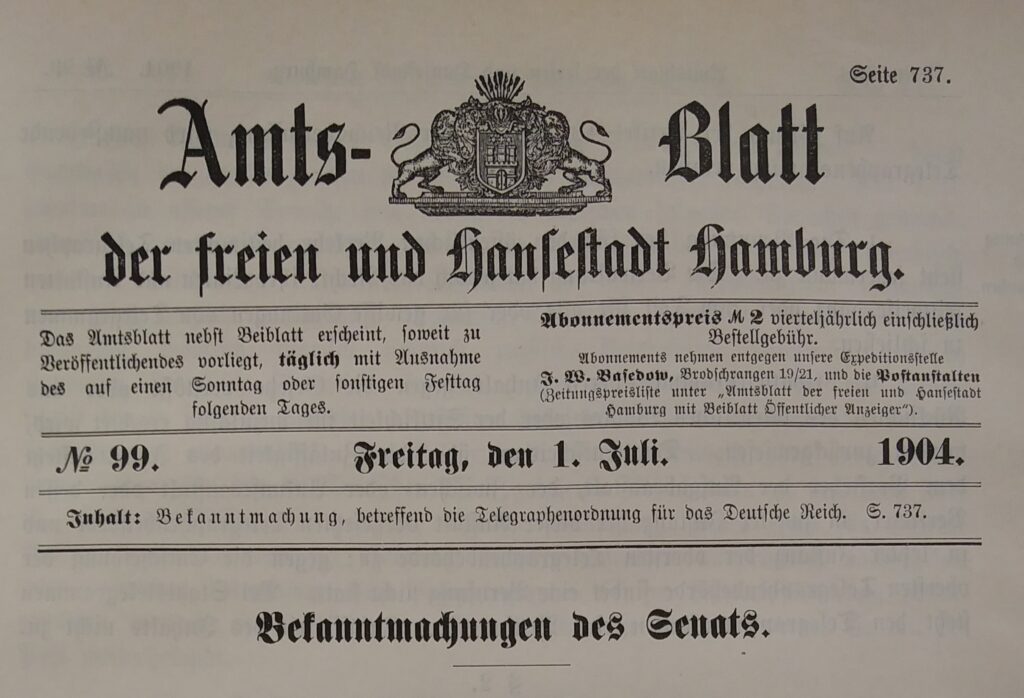 Abbildung: Amtsblatt 1904 © VHG Hamburg 2025
